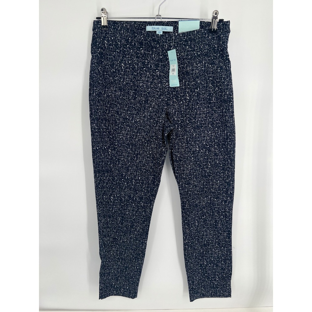 Blue Sol Womens Navy Speckled Slim Leg Slit Pants NWT Size M Inseam 27